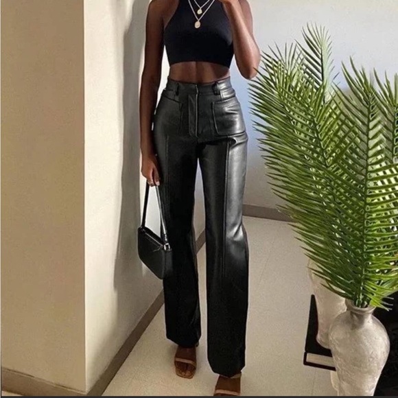 House of CB Pants - House of CB Grainne Black Leather Vegan Trousers Medium NWT